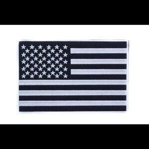 USA Flag Black on White Iron on Patch for  Vests & Jackets